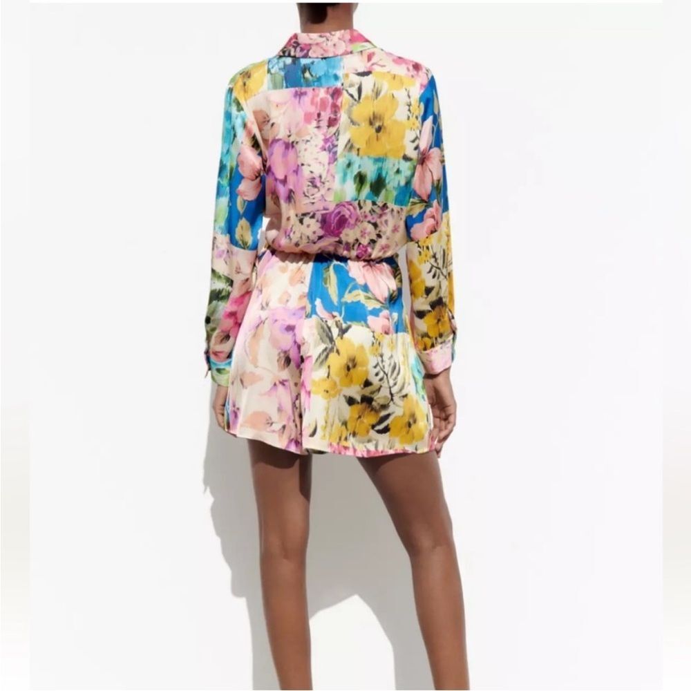 Zara Satin Floral Patchwork Print Wrap Front Romper - Picture 3 of 10